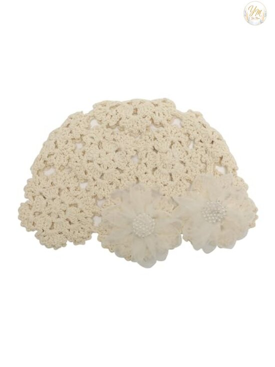 Handmade Crochet Skull Cap Beanie Hat Lightweight Breathable Cutout Floral Knit main image 5